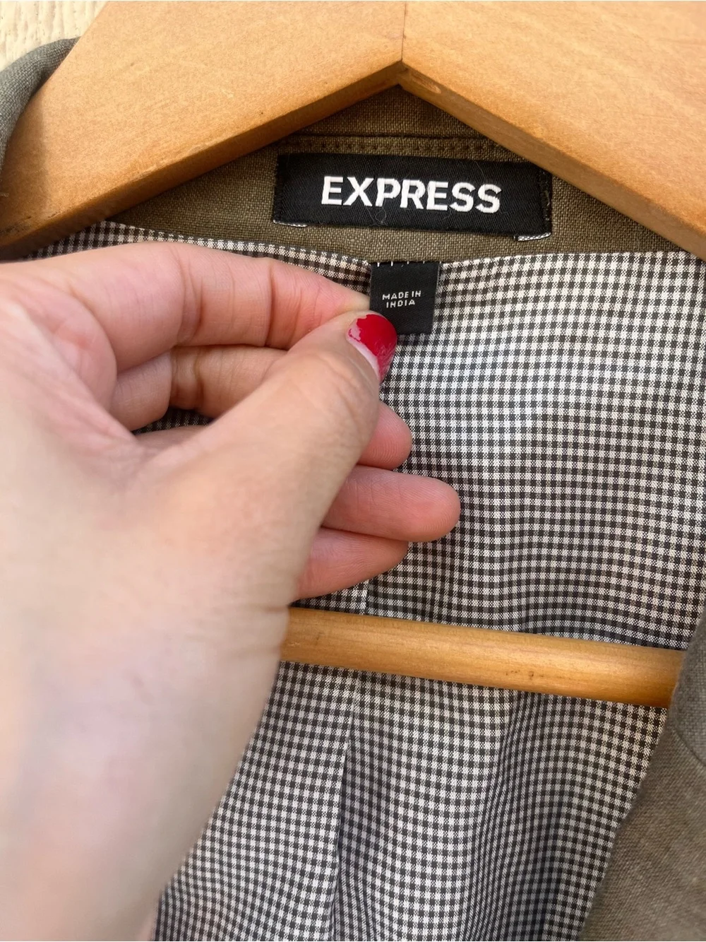 Express Extra Slim Olive Blazer Sport Coat 40R Gingham Lining Linen Old Money